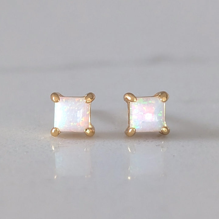 Opal Square Cushion Stud Earrings – Understated Opal Jewellery