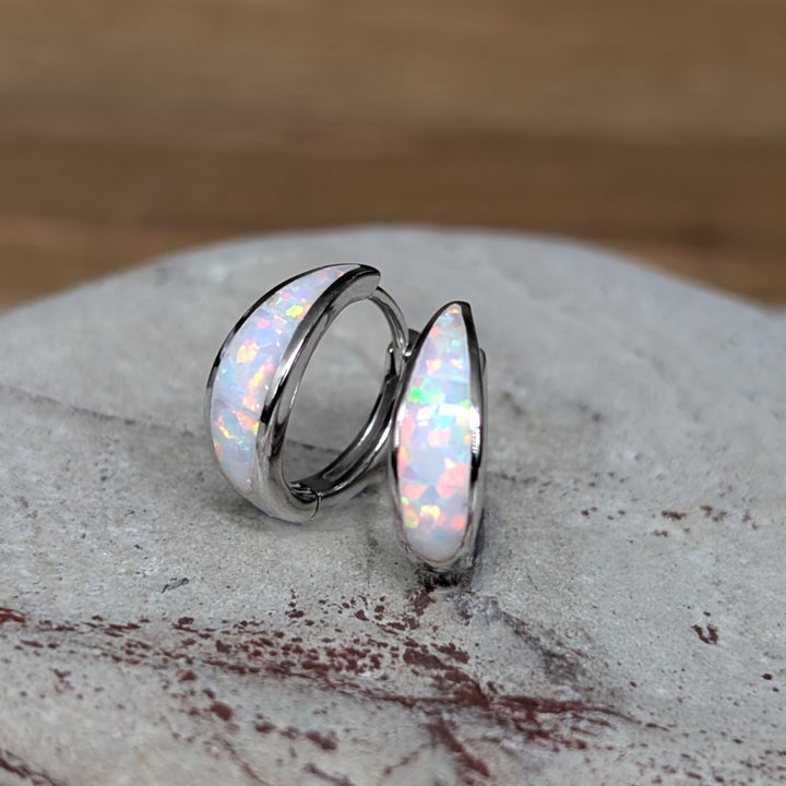 Opal Crescent Hoop Earrings in Silver – Quiet Luxury Opal Jewellery