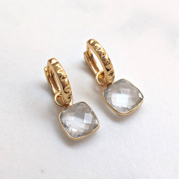 White Topaz Square Cushion Earrings – Minimalist Topaz Earrings