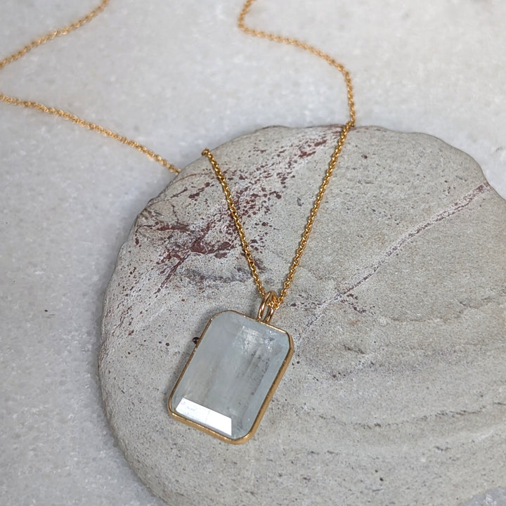 Faceted Rectangle Blue Topaz Necklace – Elegant Blue Topaz Pendant